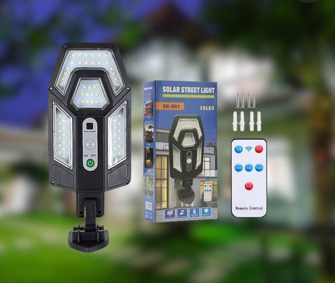 Lámpara solar LED 55 con control remoto y caja