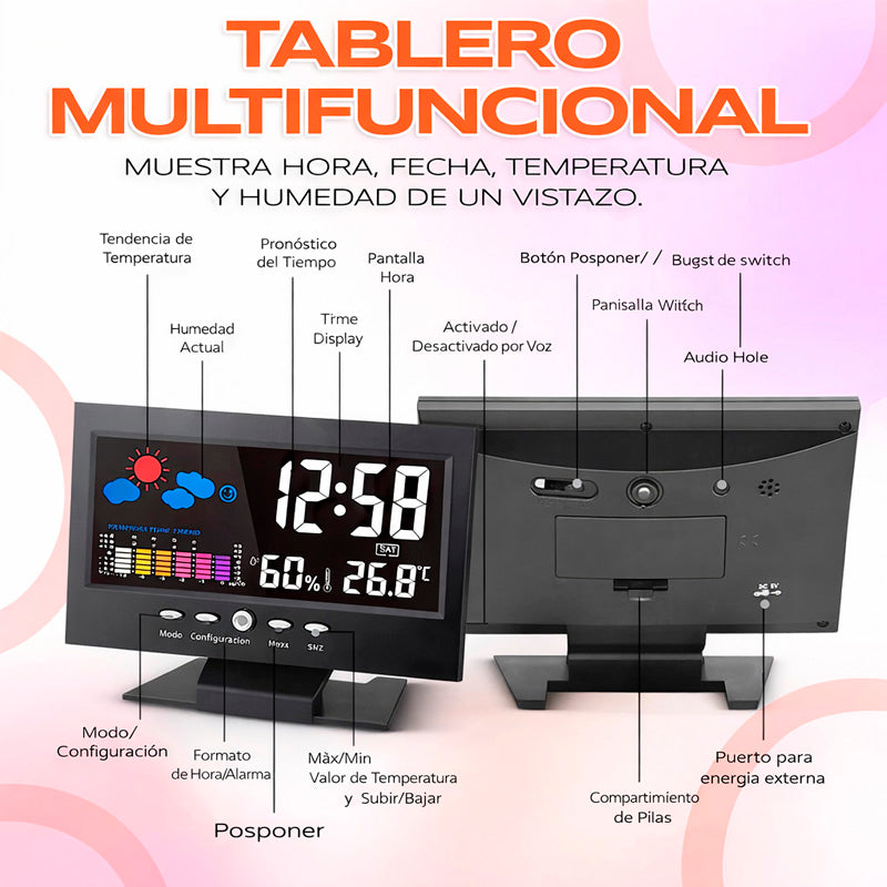 ⏰ Reloj Digital Meteorologico 4 en 1: Hora, Clima, Humedad y Despertador